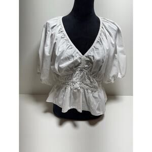 Old Navy Women’s Baby Doll Peasant Milk Maid Blouse Puff Sleeve White Sz L